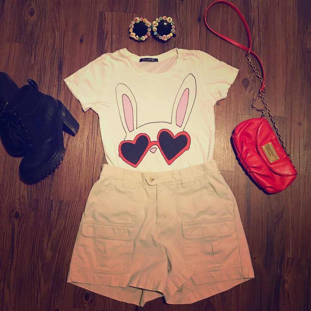 2-piece outfit: Wildfox bunny shirt & cargo shorts